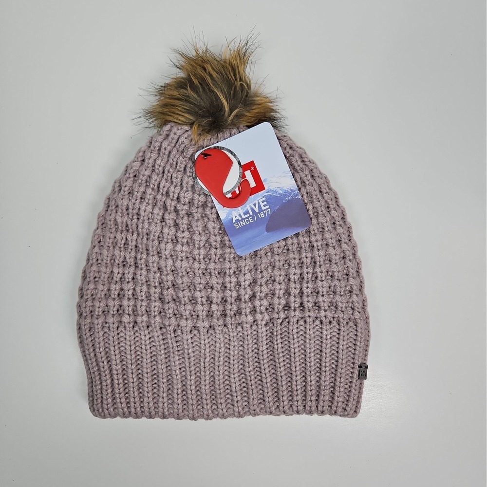 Helly Hansen Womens Dusty Purple Snowfall Faux Fur Lined Pom Pom Beanie NWT